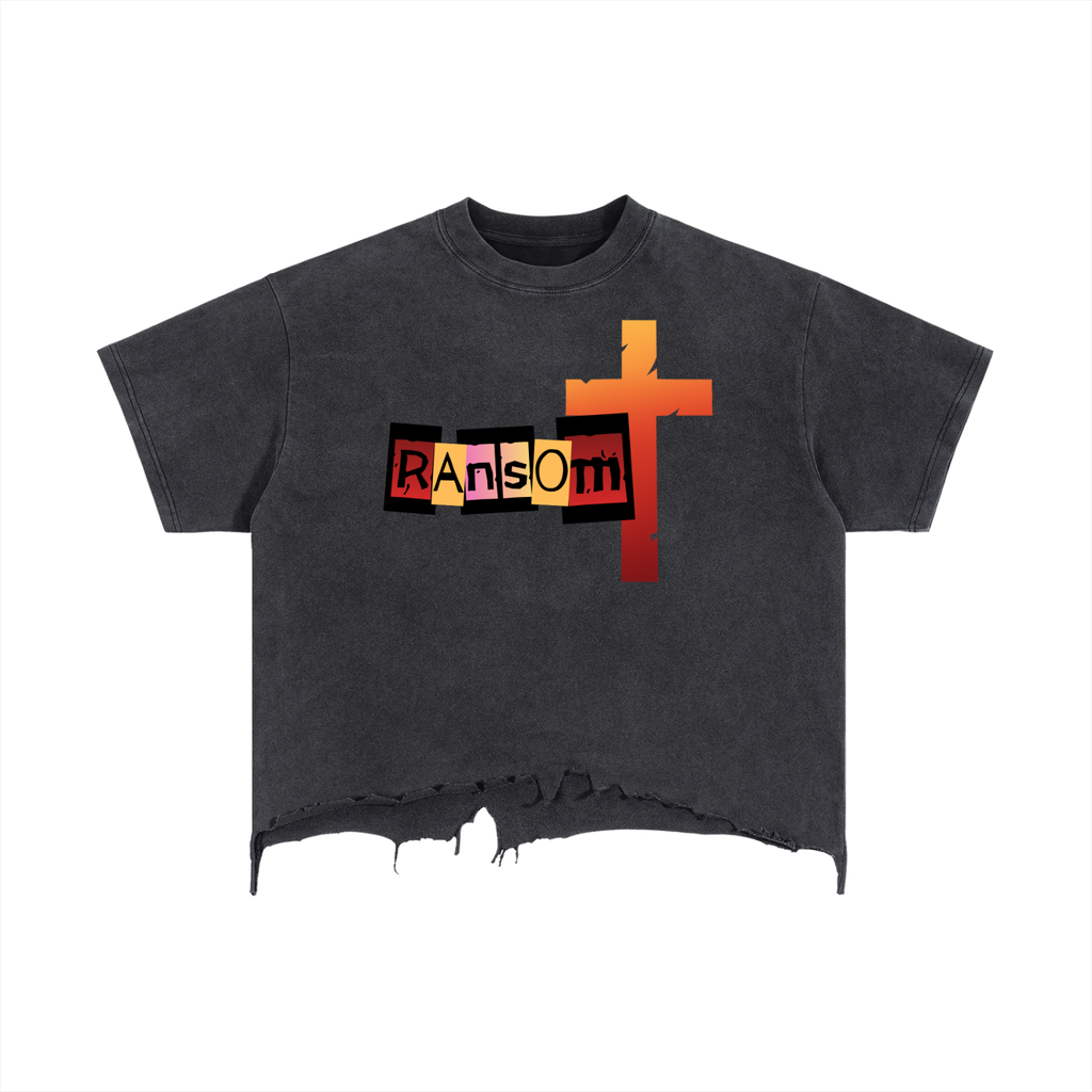 RANSOM (Multi) Boxy Distressed Hem T-Shirt | Christian Streetwear Graphic Tee