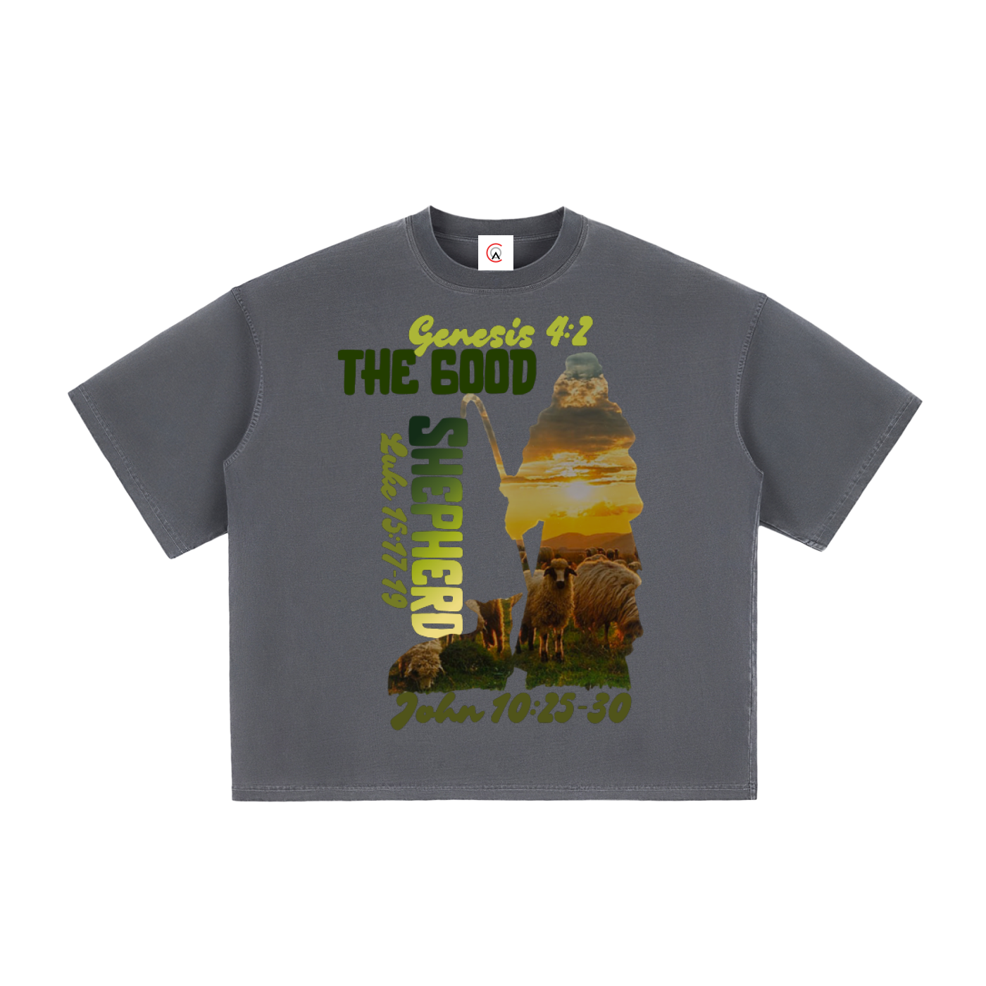 The Good Shepherd Vintage Washed Boxy T-Shirt | Faith-Based Streetwear Tee